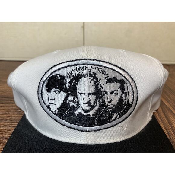 Vintage Three Stooges Snapback Hat Adjustable White Moe Larry Curley Annco 90s - Picture 2 of 8